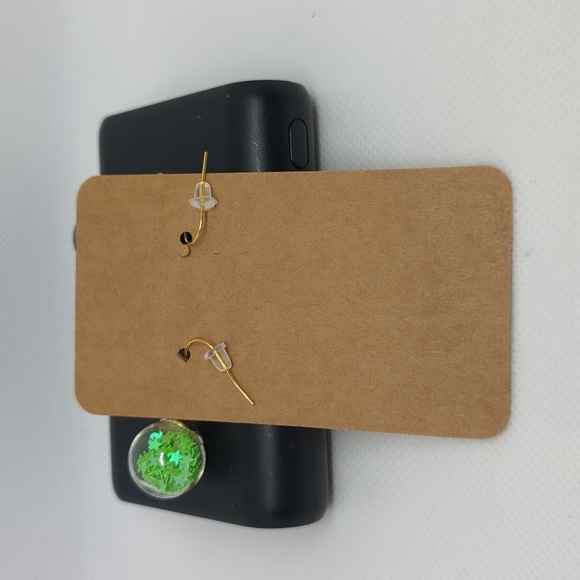 Lime Green Star Glitter Ball Earrings - Picture 3 of 3